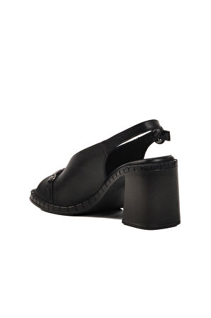 Siyah Hakiki Deri Kadın Topuklu Sandalet 2511902Y Z