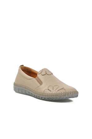 Bej Hakiki Deri Kadın Casual Ayakkabı 04035 Z