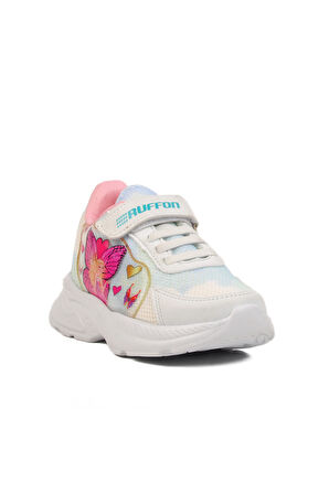 Beyaz Mavi Fileli Cırtlı Unisex Çocuk Spor Ayakkabı Ruffon P