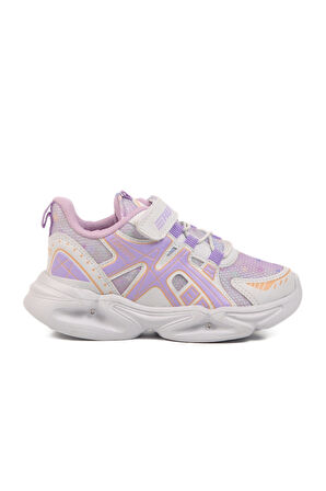 Beyaz Lila Cırtlı Fileli Hafif Unisex Çocuk Spor Ayakkabı 2351 P