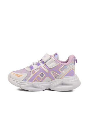 Beyaz Lila Cırtlı Fileli Hafif Unisex Çocuk Spor Ayakkabı 2351 P