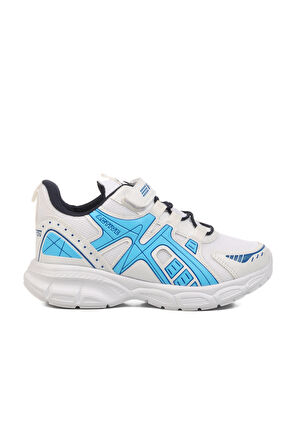 Beyaz Lacivert Cırtlı Fileli Hafif Unisex Çocuk Spor Ayakkabı Ruffon F