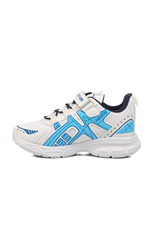 Beyaz Lacivert Cırtlı Fileli Hafif Unisex Çocuk Spor Ayakkabı Ruffon F