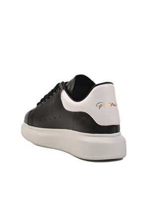 Beyaz Siyah Beyaz Hakiki Deri Erkek Sneaker Premium 02028 M