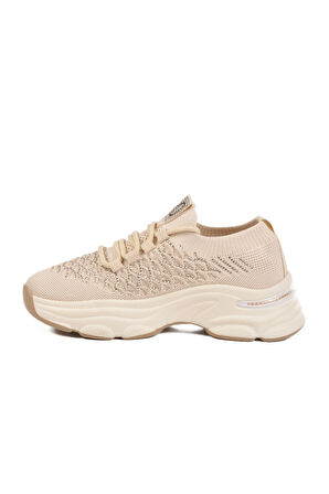 Krem Hafif Triko Örme Anatomik Kadın Sneaker B064 Z