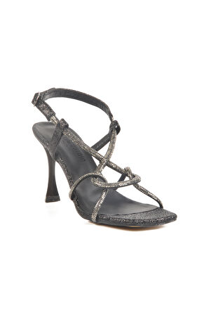 Siyah Taş İşlemeli Kadın Abiye Ayakkabı PC-54655 Z