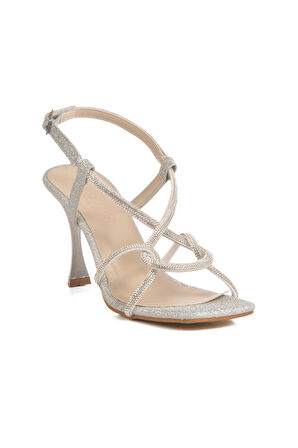 Gümüş Taş İşlemeli Kadın Abiye Ayakkabı PC-54655 Z