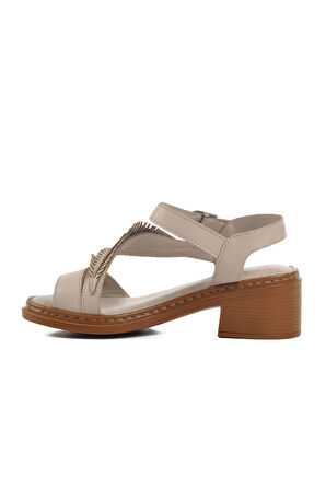 Gümüş Hakiki Deri Kadın Topuklu Sandalet 25020310Y Z