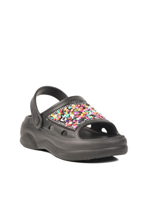 Siyah İşlemeli Hafif Eva Kadın Sabo Terlik E-800 Z