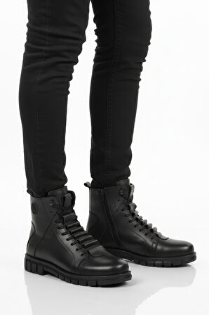 Siyah Deri Kürkü Soğuğa Dirençli Kaymaz Erkek Bot 2K8518 M