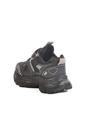 Siyah Cırtlı Fileli Unisex Çocuk Spor Ayakkabı 1500 P