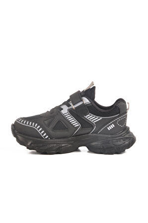 Siyah Cırtlı Fileli Unisex Çocuk Spor Ayakkabı 1500 F