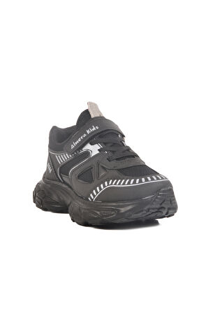 Siyah Cırtlı Fileli Unisex Çocuk Spor Ayakkabı 1500 F