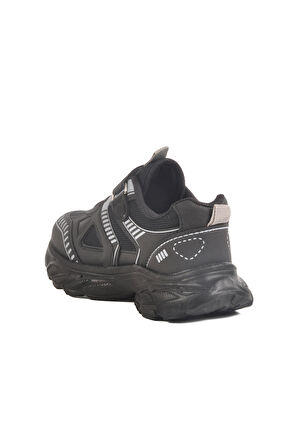 Siyah Cırtlı Fileli Unisex Çocuk Spor Ayakkabı 1500 F