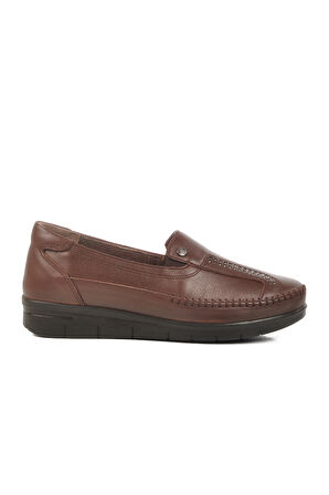 Kahve Hakiki Deri Kadın Anatomik Casual Ayakkabı 42641 Z