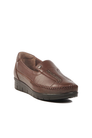 Kahve Hakiki Deri Kadın Anatomik Casual Ayakkabı 42641 Z