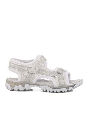 Gümüş Simli Cırtlı Ortopedik Kız Çocuk Spor Sandalet 25T104 F
