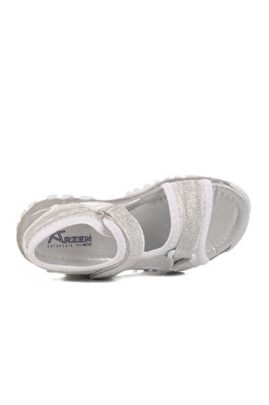 Gümüş Simli Cırtlı Ortopedik Kız Çocuk Spor Sandalet 25T104 F