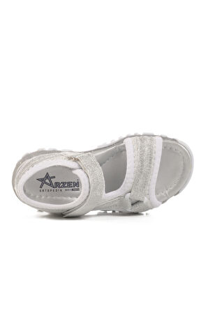 Gümüş Simli Cırtlı Ortopedik Kız Çocuk Spor Sandalet 25T104 P