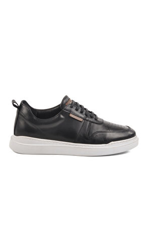 Siyah Beyaz Hakiki Deri Erkek Sneaker Premium 412 M