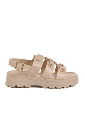 Bej Kalın Taban Kadın Sandalet T-007 Z