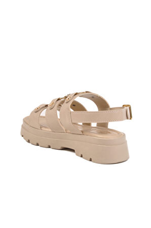 Bej Kalın Taban Kadın Sandalet T-007 Z