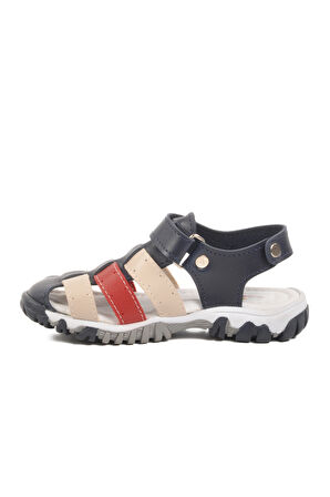Lacivert Kırmızı Cırtlı Erkek Çocuk Spor Sandalet 173101 P