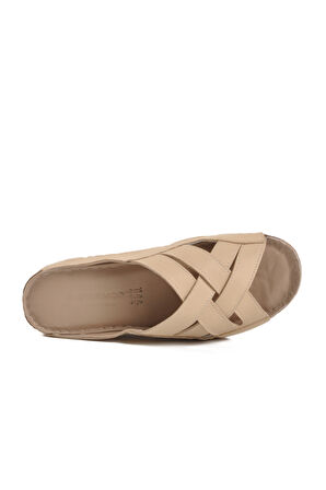 Bej Hakiki Deri Kadın Terlik 003 Z