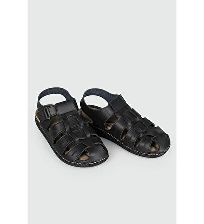 Siyah Cırtlı  Erkek Sandalet Apella M0307 M