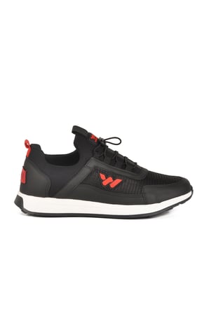Siyah Kırmızı Kilit Bağcıklı Hafif Esnek Erkek Spor Ayakkabı Apollo 166 M