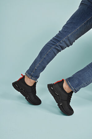 Siyah Kırmızı Bağcıklı Hafif Esnek Erkek Spor Ayakkabı Than 836 M