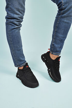 Siyah Kırmızı Bağcıklı Hafif Esnek Erkek Spor Ayakkabı Than 836 M