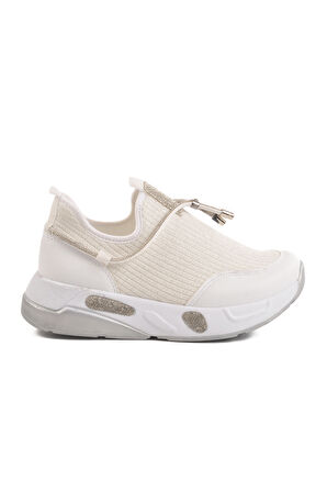 Beyaz Anorak Taş İşlemeli Kadın Casual Ayakkabı 702498 Z