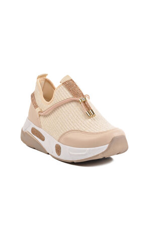 Bej Anorak Taş İşlemeli Kadın Casual Ayakkabı 702498 Z