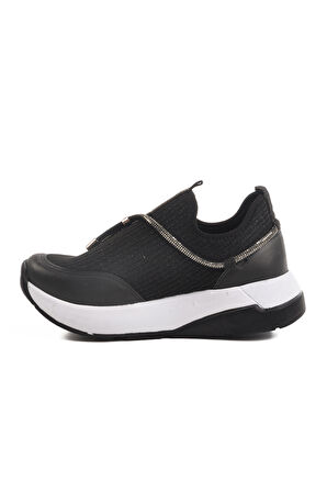 Siyah Beyaz Anorak Taş İşlemeli Kadın Casual Ayakkabı 702498 Z