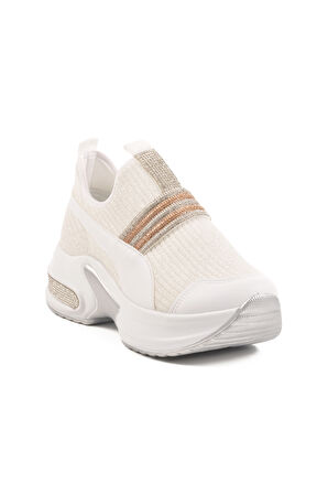 Beyaz Anorak Taşlı Kadın Sneaker 702307 Z