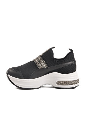 Siyah Beyaz Anorak Taşlı Kadın Sneaker 702307 Z