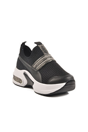 Siyah Beyaz Anorak Taşlı Kadın Sneaker 702307 Z