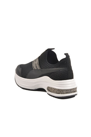 Siyah Beyaz Anorak Taşlı Kadın Sneaker 702307 Z