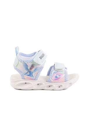 Mavi Cırtlı Işıklı Kız Bebek Sandalet 018129 B