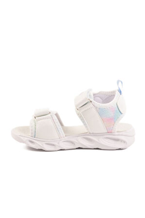 Beyaz Cırtlı Işıklı Kız Çocuk Sandalet 018129 P