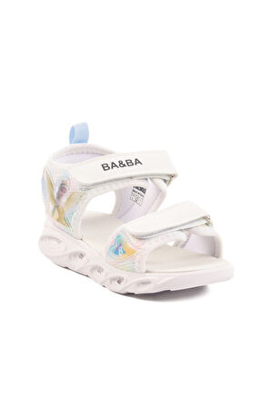 Beyaz Cırtlı Işıklı Kız Çocuk Sandalet 018129 P