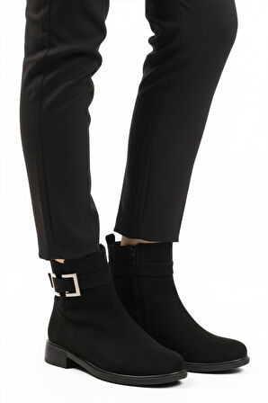 Siyah Süet Fermuarlı Kaymaz İçi Polarlı Kadın Bot 209144 Z