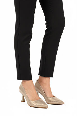 Altın İnce Topuklu Kadın Abiye Ayakkabı 665140 Z
