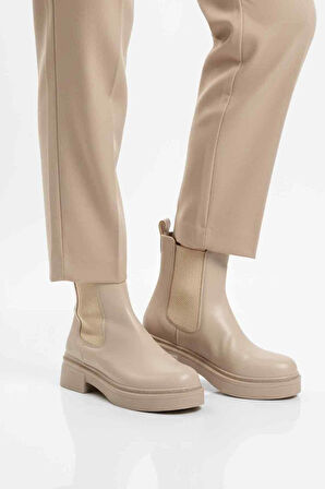 Bej Cilt Kolay Giyilebilir Polarlı Kaymaz Kadın Chelsea Bot 209134 Z