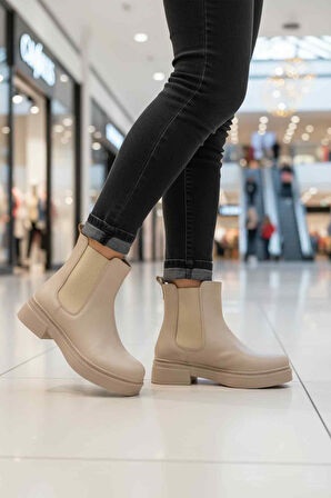 Bej Cilt Kolay Giyilebilir Polarlı Kaymaz Kadın Chelsea Bot 209134 Z