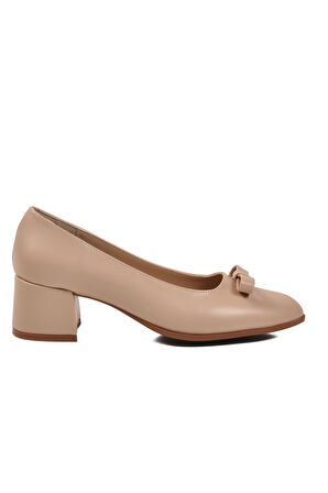 Bej Cilt Fiyonk Kurdeleli Kadın Topuklu Ayakkabı 519081 Z
