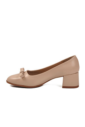 Bej Cilt Fiyonk Kurdeleli Kadın Topuklu Ayakkabı 519081 Z