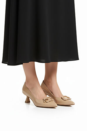 Bej Kırışık İnce Kısa Topuklu Kadın Abiye Ayakkabı 357189 Z