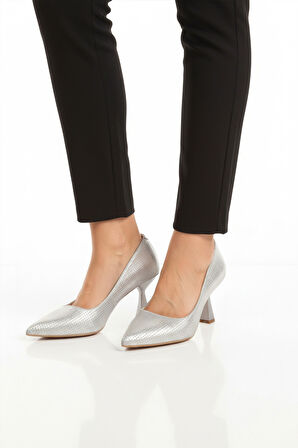 Gümüş İnce Topuklu Kadın Abiye Ayakkabı 665140 Z